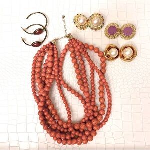 Multi Strand Necklace + 4 Earrings Set